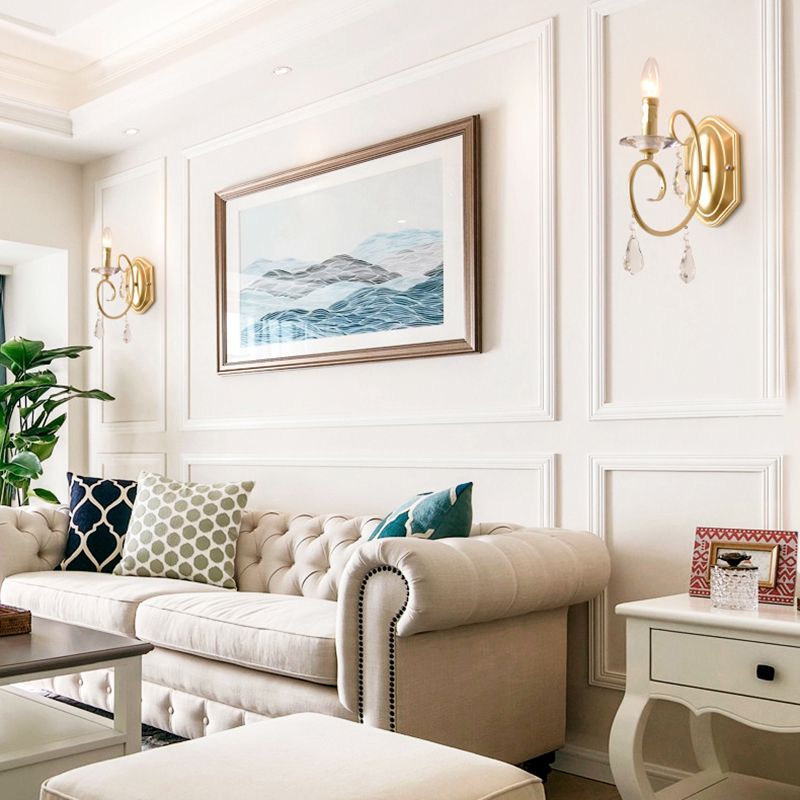 Modern Style Metal Wall Lamp 1 Light Candle Sconce Lamp with Clear Crystal Deco in Gold for Corridor