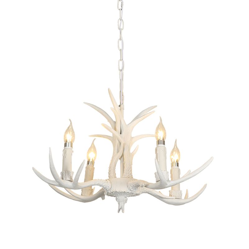 White Deer Horn Shaped Chandelier Lighting Classic Resin Living Room Pendant Light