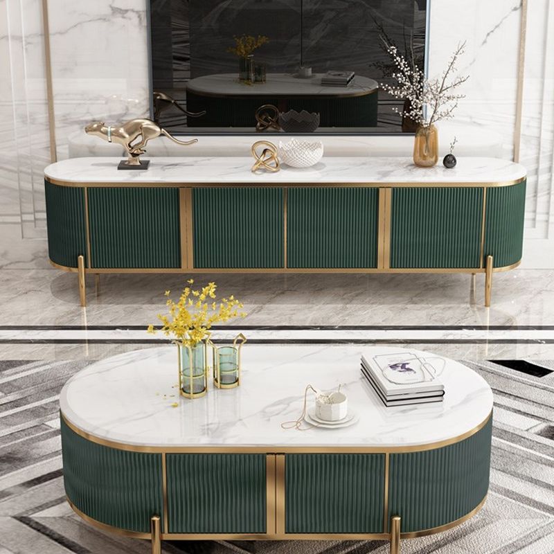 Glam Marble TV Stand Console Enclosed Storage TV Media Stand for Living Room