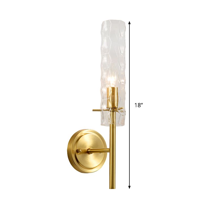 Dimpled Blown Glass Cylinder Wall Lighting Modernism 1 Bulb Brass Sconce Light Fixture
