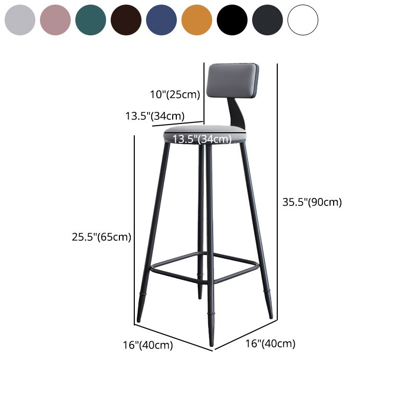 Modern Armless Backrest Counter Stool Iron Kitchen Bar Stool with Cushion