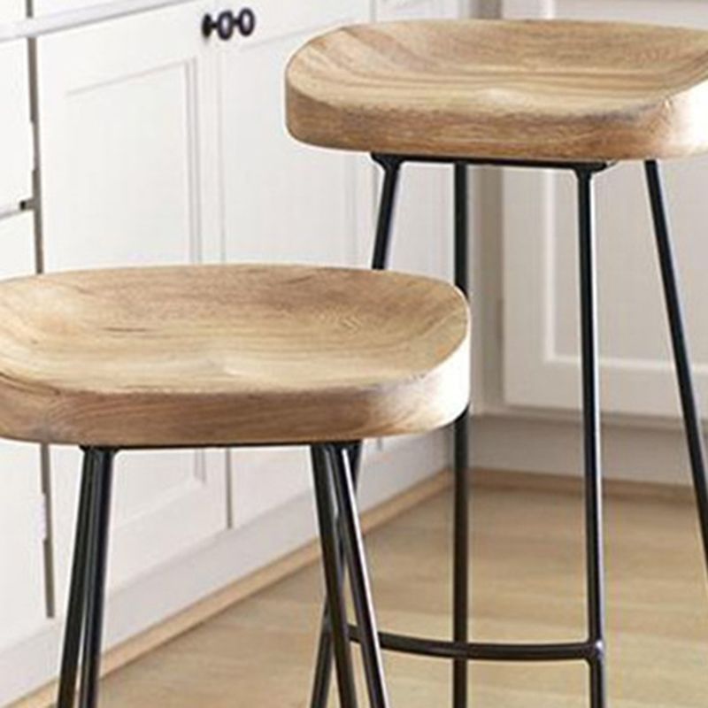 Contemporary Wooden Counter Height Stools Metal Base Bar Stool