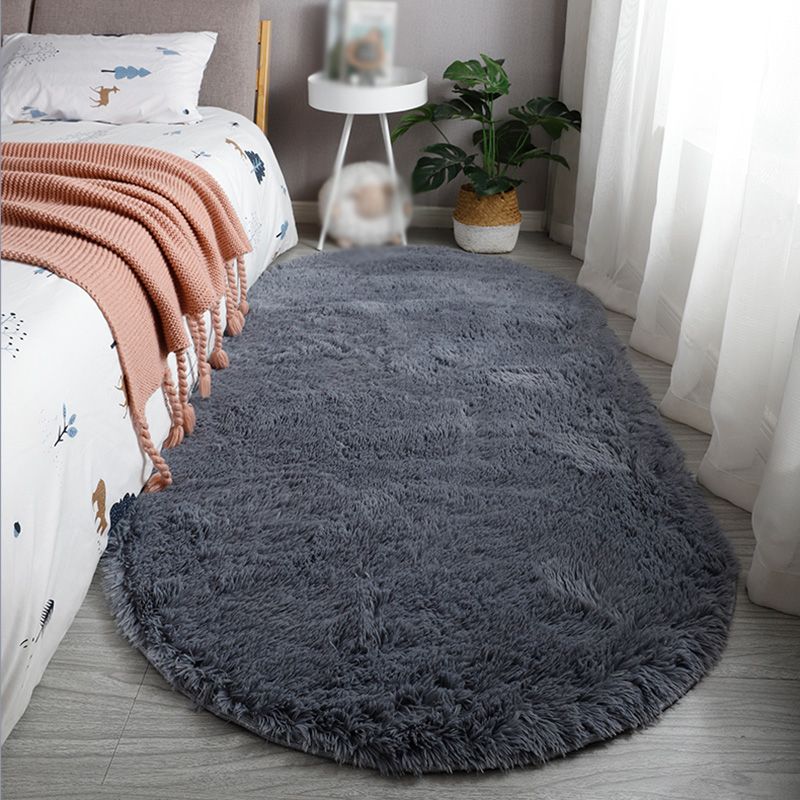 Ovaler fester Teppich Moderner Shag Innenteppich-Polyester Nicht-Rutsch-Rückseite Teppich für Erwachsene Schlafzimmer
