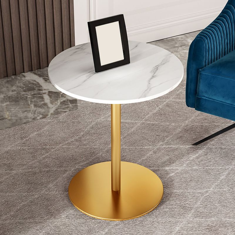 Modern 21.6" Tall Round Slate Top Side Table Iron Pedestal End Table