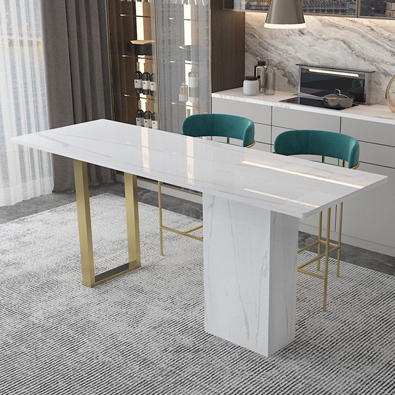 White Stone Rectangle Bar Wine Table Double Pedestal Living Room Bar Dining Table