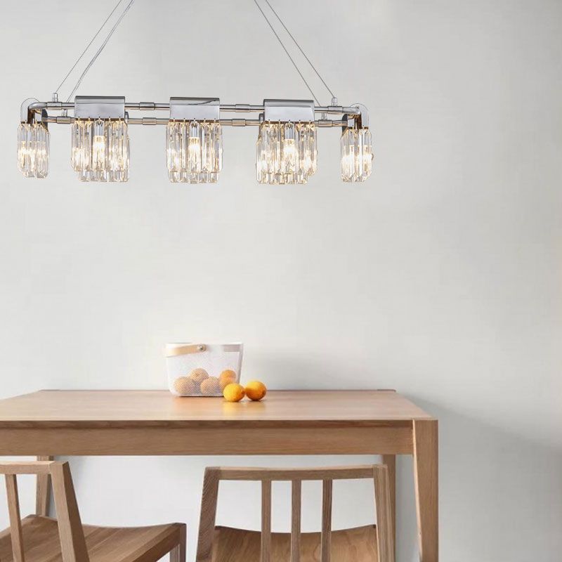 Geometric Island Light Fixtures Modern Crystal 5 Light Island Lights in Silver