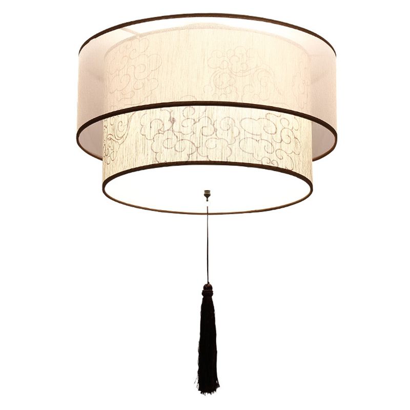 Geometric Living Room Flush Mount Ceiling Light Fixture Fabric Modern Flush Mount Lamp in White