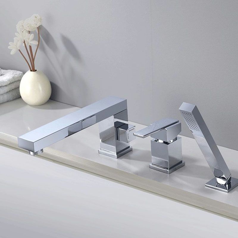 Deck Mounted Copper Roman Tub Faucet Low Arc Roman Tub Faucet Set with Hand Shower