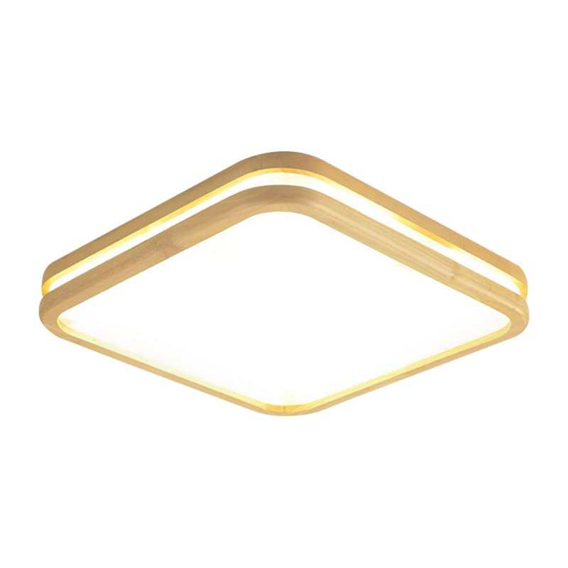 Slank paneel vierkant plafondmontage licht houten rand eenvoudige stijl 18/26 inch brede LED-plafondlamp in beige