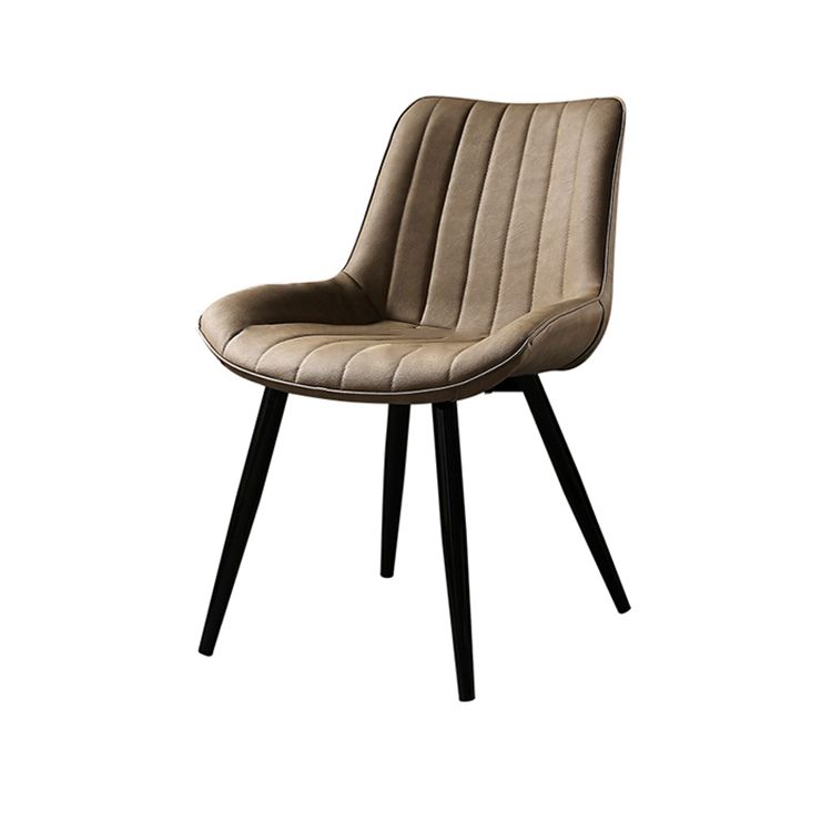 Modern Design Faux Leather Side Chair with 4 Metal Black Finish Legs Solid Back Armless Chair