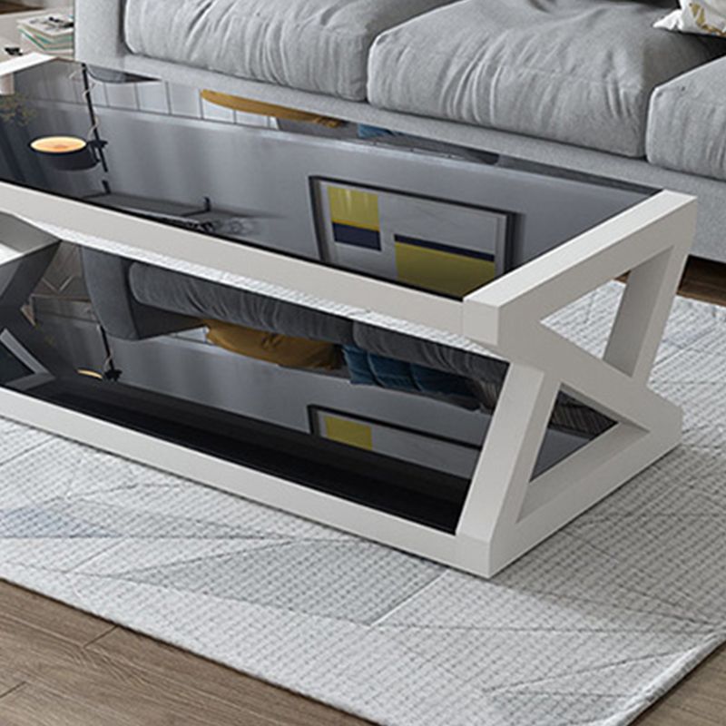 Abstract Base Rectangular Modern Style Glass Table Metal Bottom Frame Coffee Table