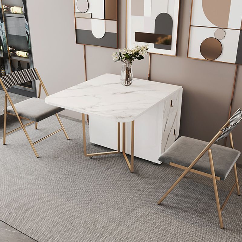 Foldable Sintered Stone Dining Table Modern Rectangle Table with Trestle Base