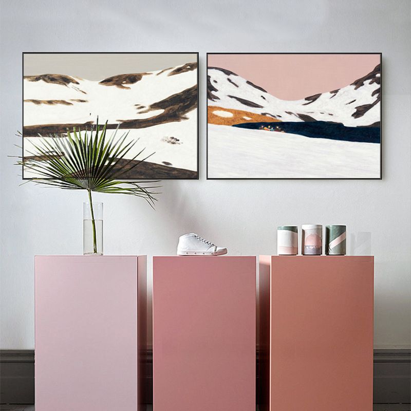 Bergen landschap wanddecoratie voor meisjesslaapkamer in pastelkleuren, meerdere maten
