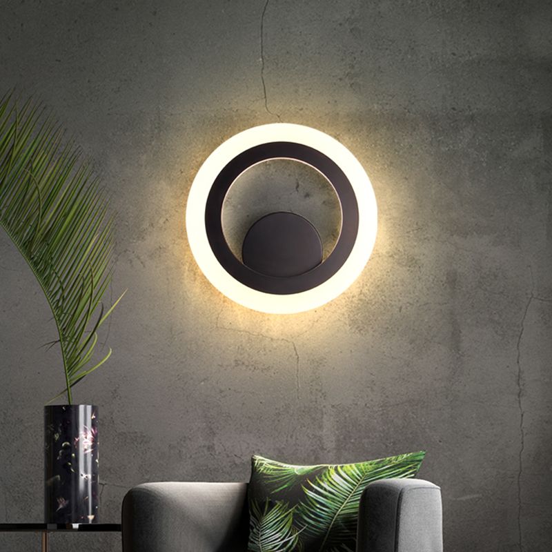 Lámpara de pared contemporánea de metal de pared de pared de la pared redonda de dormitorio con luz negra, cálida/blanca
