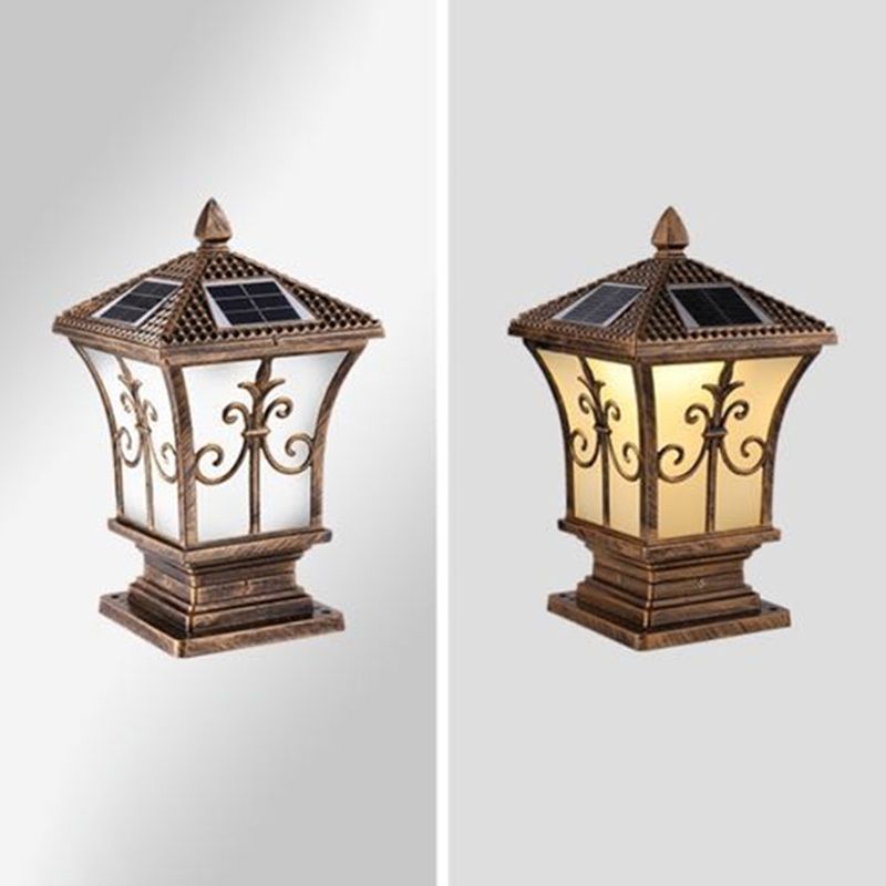 Square Waterproof Pillar Lamp Golden/Black Solar Outdoor Lights for Garden
