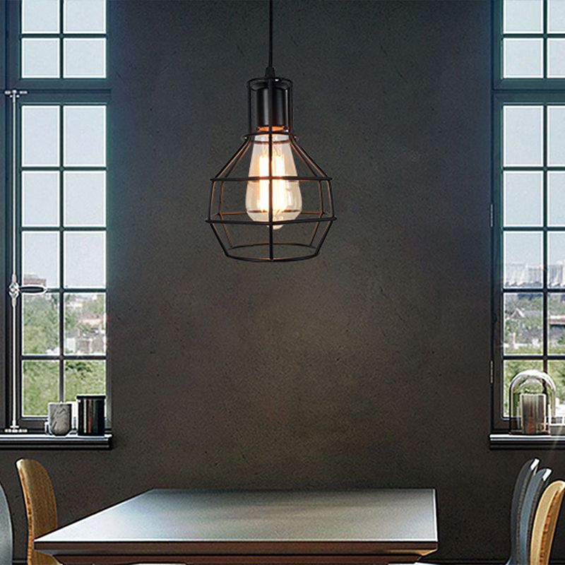 1-Light Cage Shade Pendant Light Vintage Industrial Style Metal Pendant Light for Dinning Room