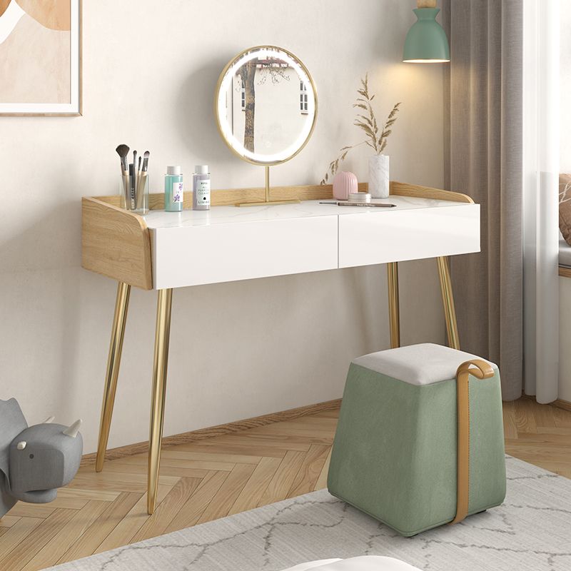 Glam 2-drawer Slate Top Dressing Table 32.67" H Vanity Stool in White