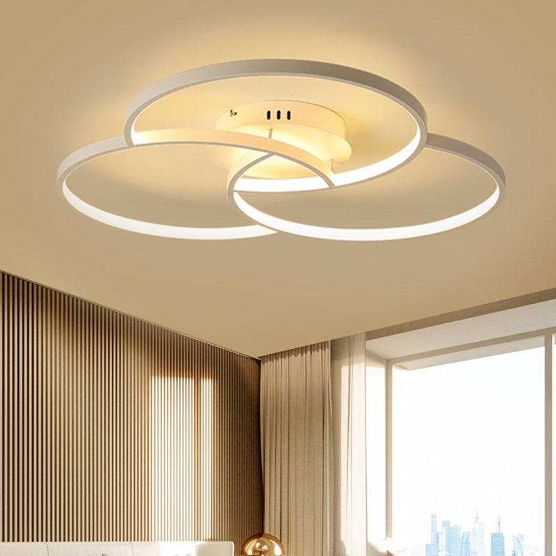 Intersecting Ring Semi-Flush Mount Modern Metal Black/White LED Ceiling Fixture in Warm/White Light, 21.5"/30" Width