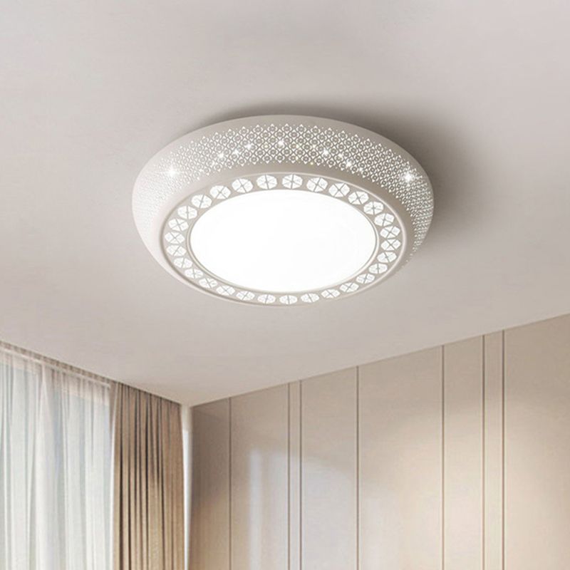 23"/42"/35" Wide Drum Shade Flush Mount Modern Acrylic White Ceiling Lighting with Crystal Accent for Bedroom Living Room