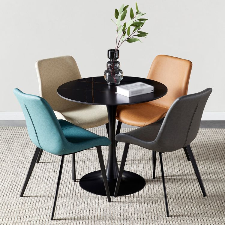 Mesa de comedor de piedra sinterizada de estilo moderno, mesa redonda con base de tulipán