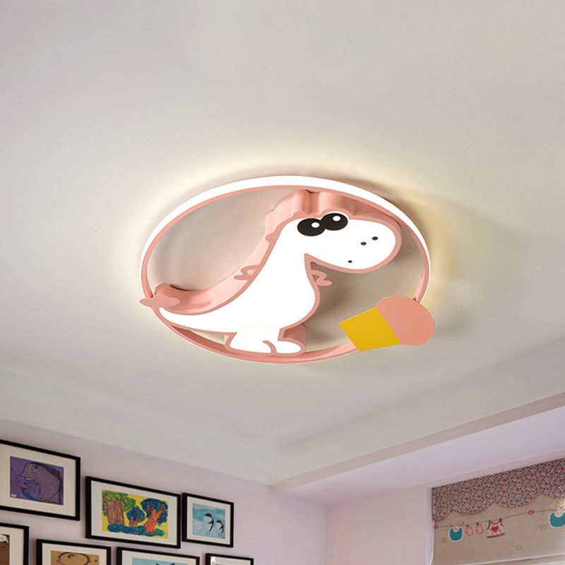 Macaroon Dinosaur/Fish Flush Mount Acrylic LED Nursery Close to Ceiling Lighting Fixture with Ring in Pink/Blue/Green