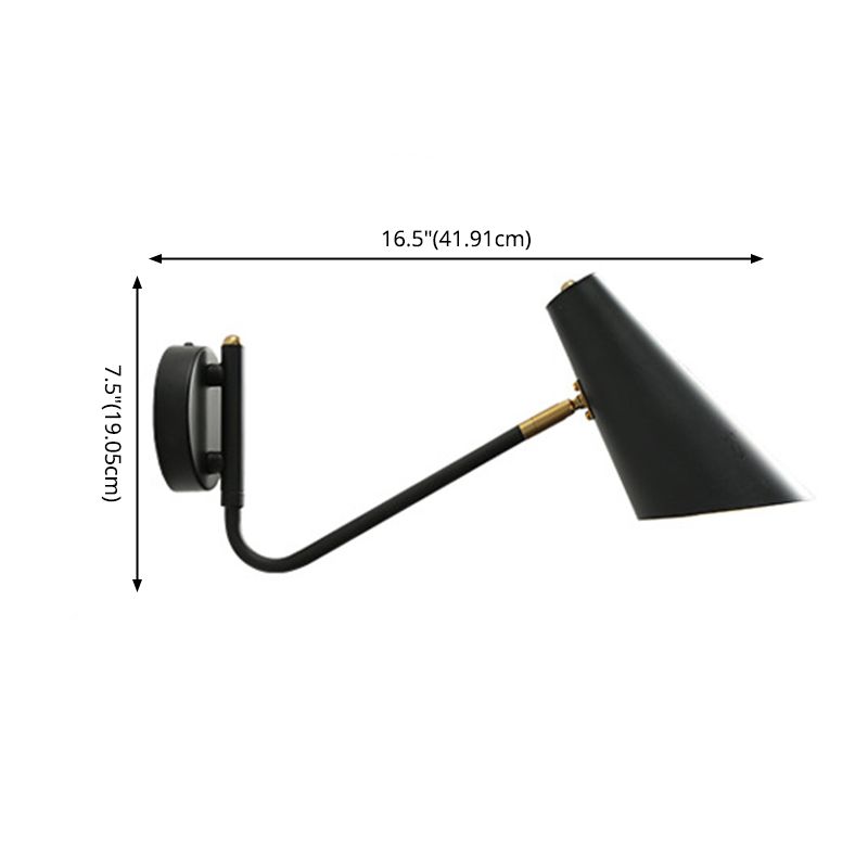 Lucinas de luz de pared cónica de estilo moderno lámparas de pared de 1 luces de metal en negro