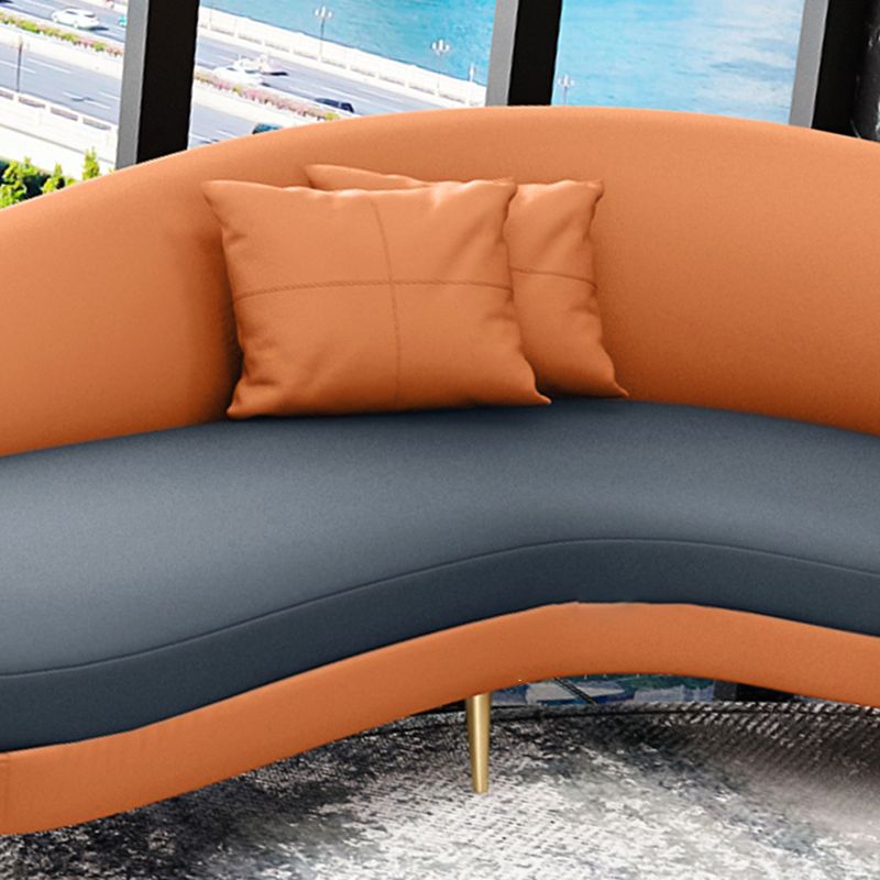 Faux Leather Contemporary Curved Sofa Moon Shape Sloped Arm Sofa for Living Room