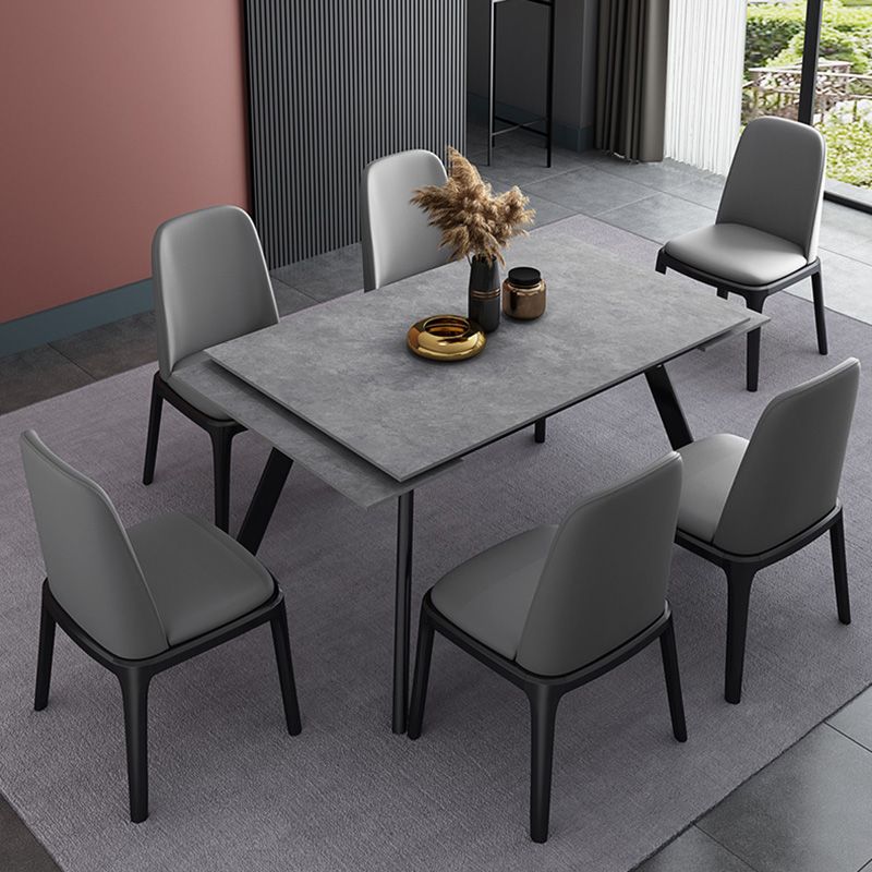 Mesa de comedor industrial rectangular extensible mesa de piedra sinterizada con 4 piernas negras