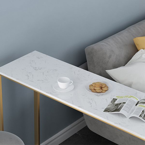 Faux Marble Bar Dining Table Glam Rectangle Bar Height Pub Table with 3-shelf