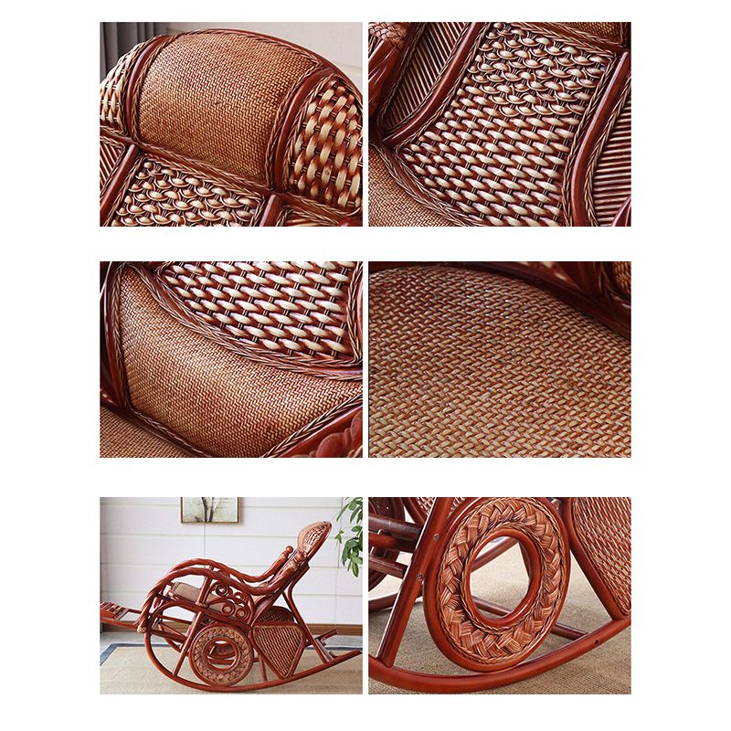 Conventional Rocking Chair Rattan Frame Solid Color Spindle Backrest Indoor Rocking Chair