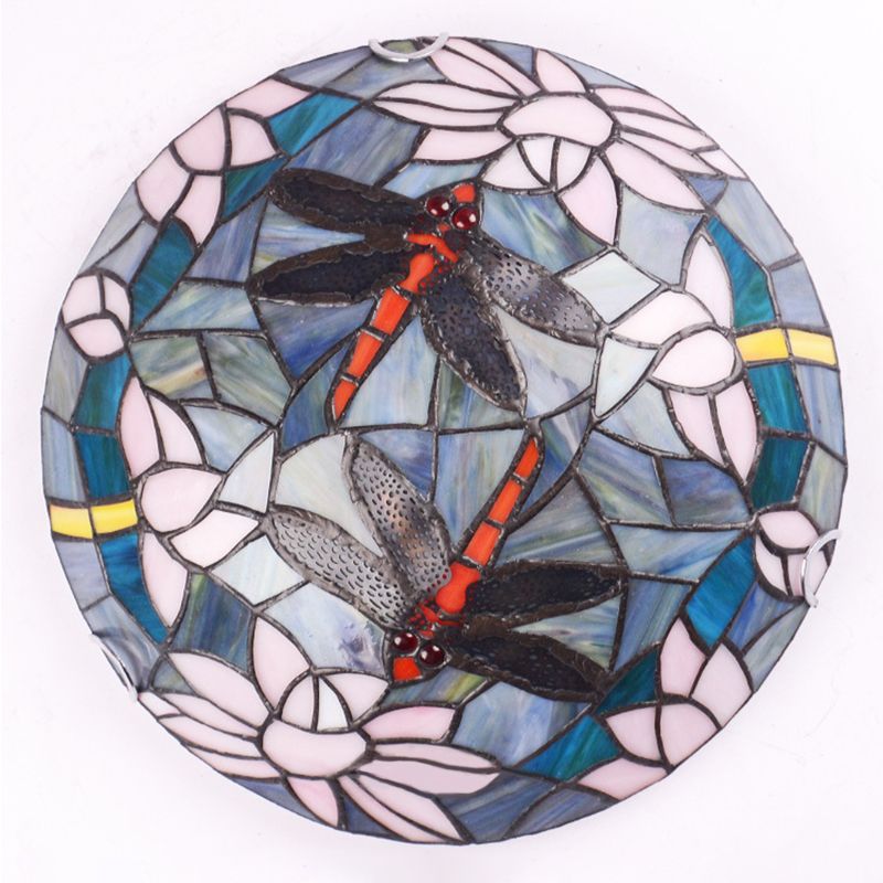 Verre coupé Aqua encastré lampe Dragonfly et Lotus Tiffany style plafonnier