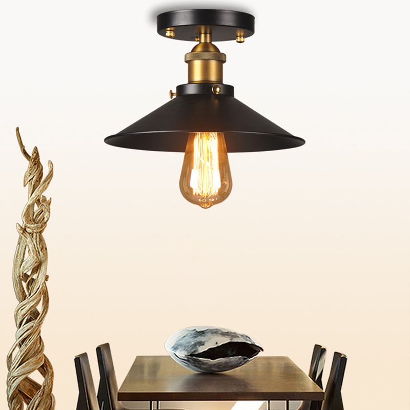 8,5 "breitem industriellem Stil Flush Mount -Lampe Einer Glühbirnen Schmiedeeisen -Schatten Deckenleuchte