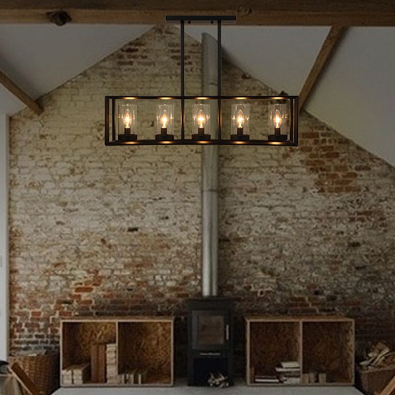 Glass Island Linear Pendant Industrial-Style Black Dinning Room Island Pendant Chandelier