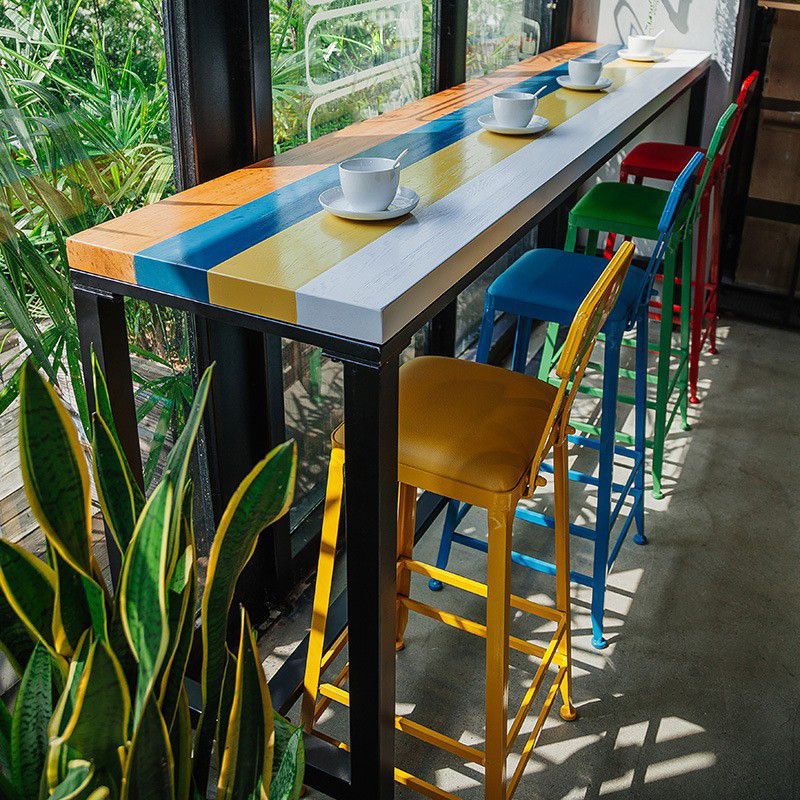 Industrial 1/5 Pieces Bar Table Set Rectangle Wood Counter Table with High Stools for Cafe