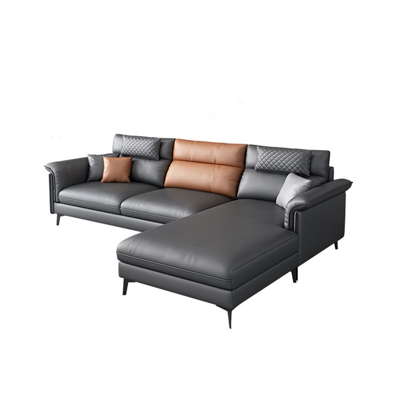 Contemporary Sofa Faux Leather Pillow Top Arm Sectional with Removable Cushions