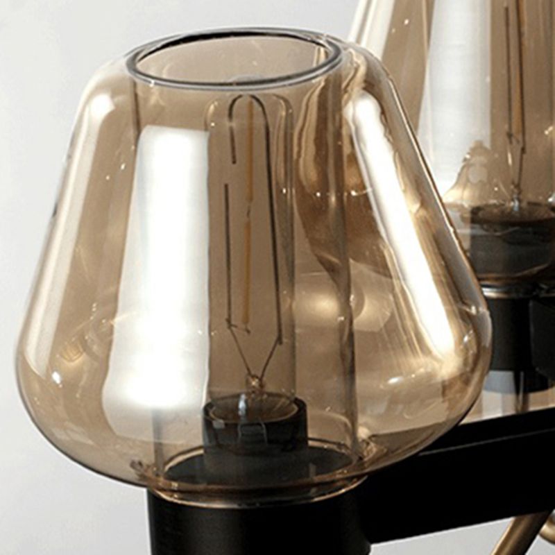Cone Island Lighting Modernist Clear/Amber/Smoke Glass 6/8 Lights Black/Brass Ceiling Pendant Lamp with Linear Design