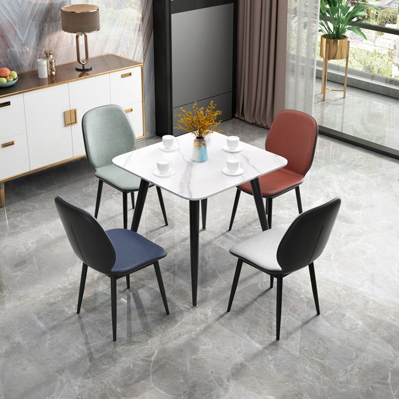Square Sintered Stone White Dining Table Industrial 4 Legs Table for Dining Room