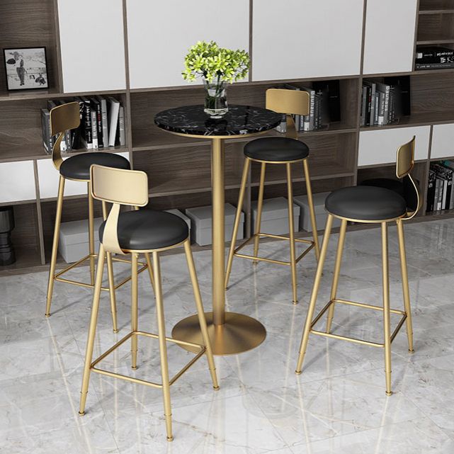 Glam Style Gold Iron Bar Table Marble Top Bistro Table - 21.6"W x 41.3"H
