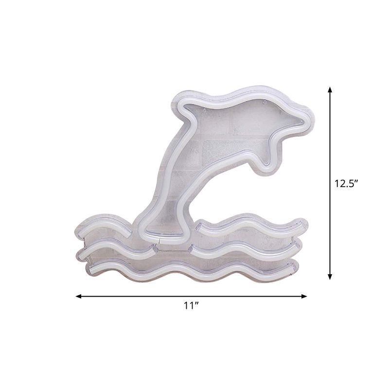 Cartoon Dolphin Night Lamp Plastic Children Bedroom Wall Night Lighting in White