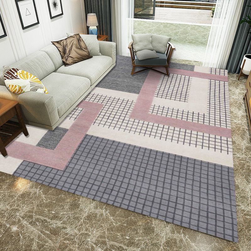 Contemporary Living Room Rug Multi Color Geometric Printed Area Carpet Easy Care Machine Washable Rug