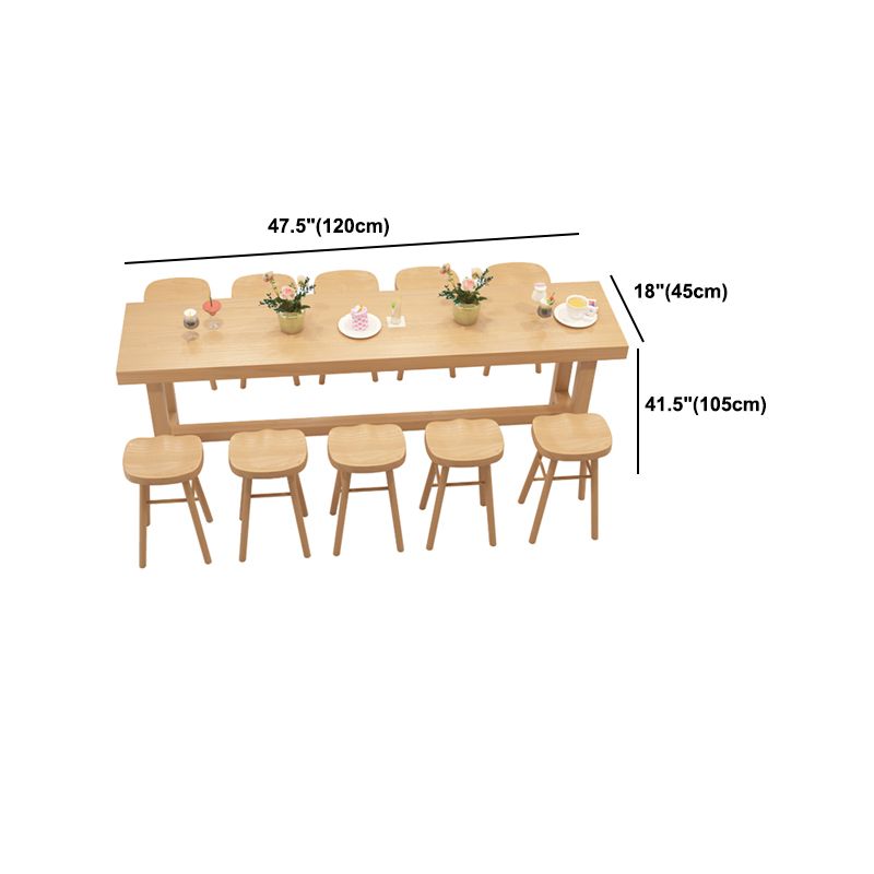 Contemporary Rectangle Bar Table Solid Wood Bistro Bar Desk with Trestle Base