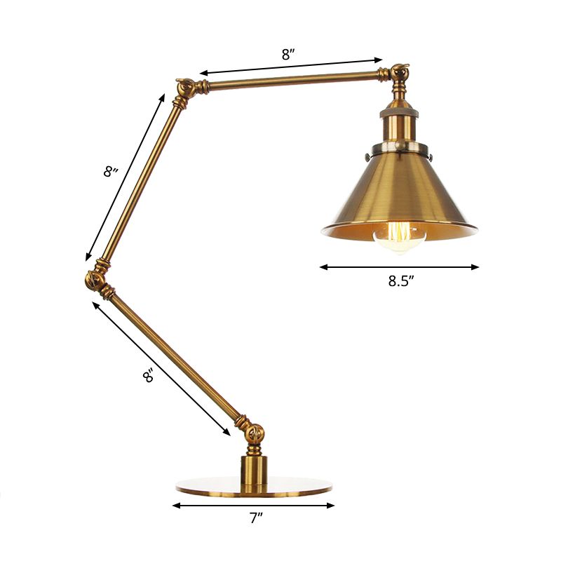 Lampada da tavolo svasata elegante industriale in metallo a 1 luce Lampada da tavolo per sala da pranzo con braccio di lunghezza 8"+8"/8"+8"+8" in oro