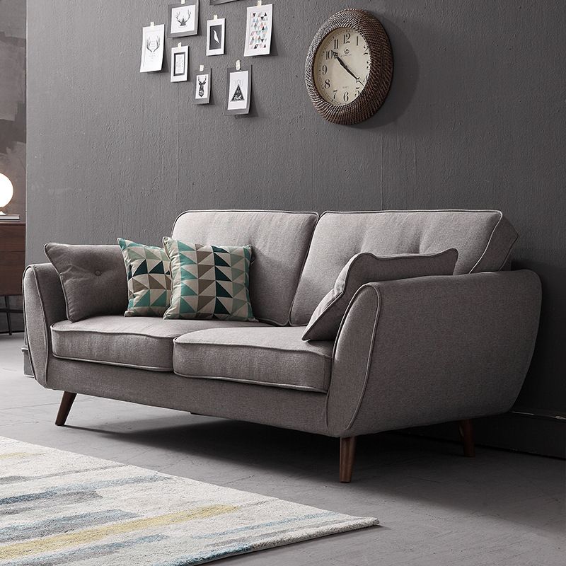 Modern 4 Wood Legs Sofa Tufted Fabric  Standard Flared Arm Sofa