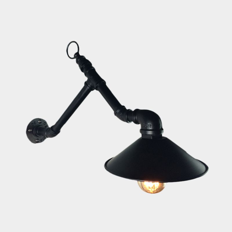 1-Head Wall Mount Sconce Industrial Outdoor Wall Lighting with Wide Flare Metallic Shade in Black