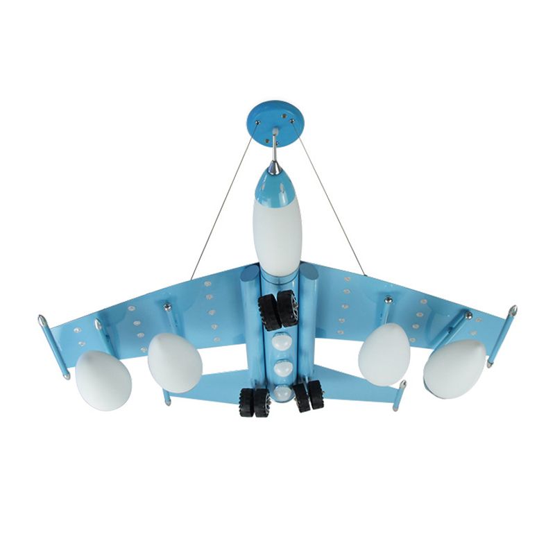 Kids Sky Blue Hanging Light Combat Airplane Metallic Chandelier pour la chambre à thème du parc