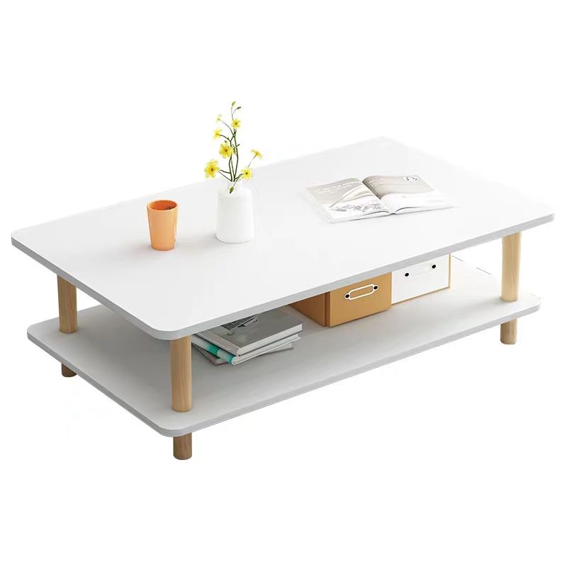 4 Legs Wooden Coffee Table Rectangle Cocktail Table with Storage
