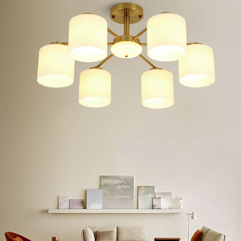 Luces de montaje de semi rascijada de estilo modernista Cilíndrico Cilindro de lámpara de techo de vidrio en oro