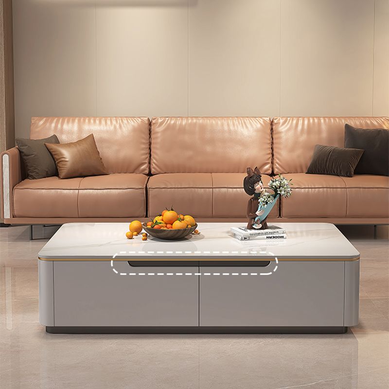 Block Slate Coffee Cocktail Table with 4 Storage Drawers Rectangle
