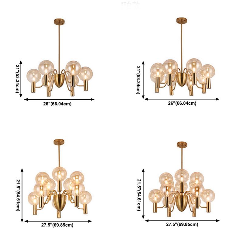 Glazen bol hanglamp in moderne luxe stijl elektroplate ijzer kroonluchter in goud