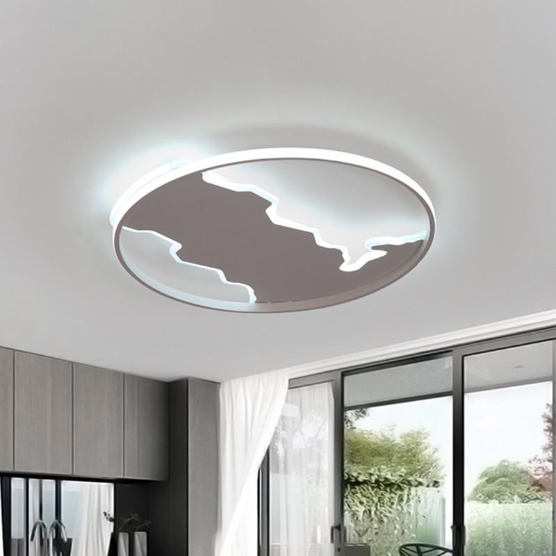 Thin Loop Acrylic Ceiling Lighting Nordic White LED Flush Mount Fixture in Warm/White Light with Zigzag Panel Inside, 16.5"/20.5" W
